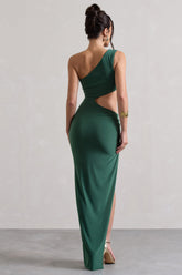 Forest Green Asymmetric Cut-Out Split Maxi Dress